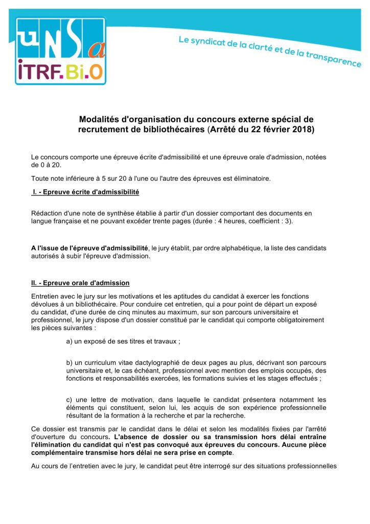 Bibliothécaires : Modalités D’organisation Du Concours Spécial Externe ...